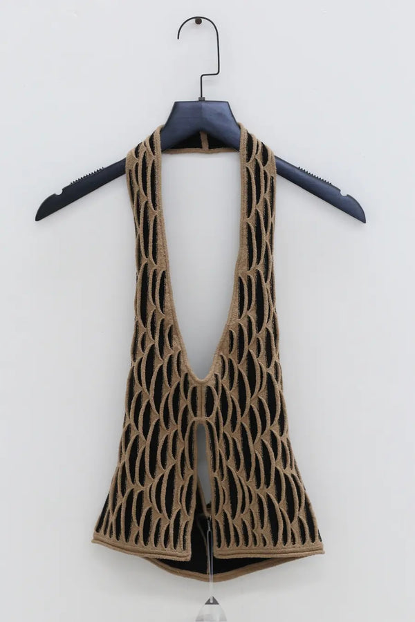RUI animal print V-neck halter top RSS24KN03 Coffee&Onyx coffee&black